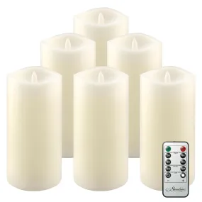 6 Pack Real Wax 3x6 Flameless LED Pillar Candles with Remote and Timer (WS)