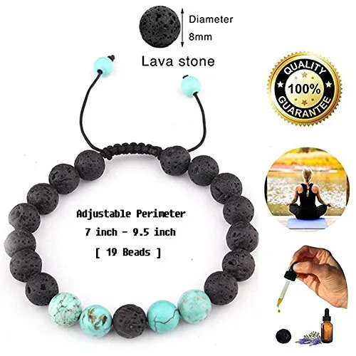 Adjustable Lava Bead Stone Anxiety Diffuser oil diffuesr Bracelet women with Turquoise - meditation,relax,healing,aromatherapy