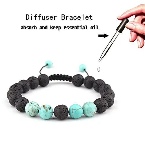 Adjustable Lava Bead Stone Anxiety Diffuser oil diffuesr Bracelet women with Turquoise - meditation,relax,healing,aromatherapy