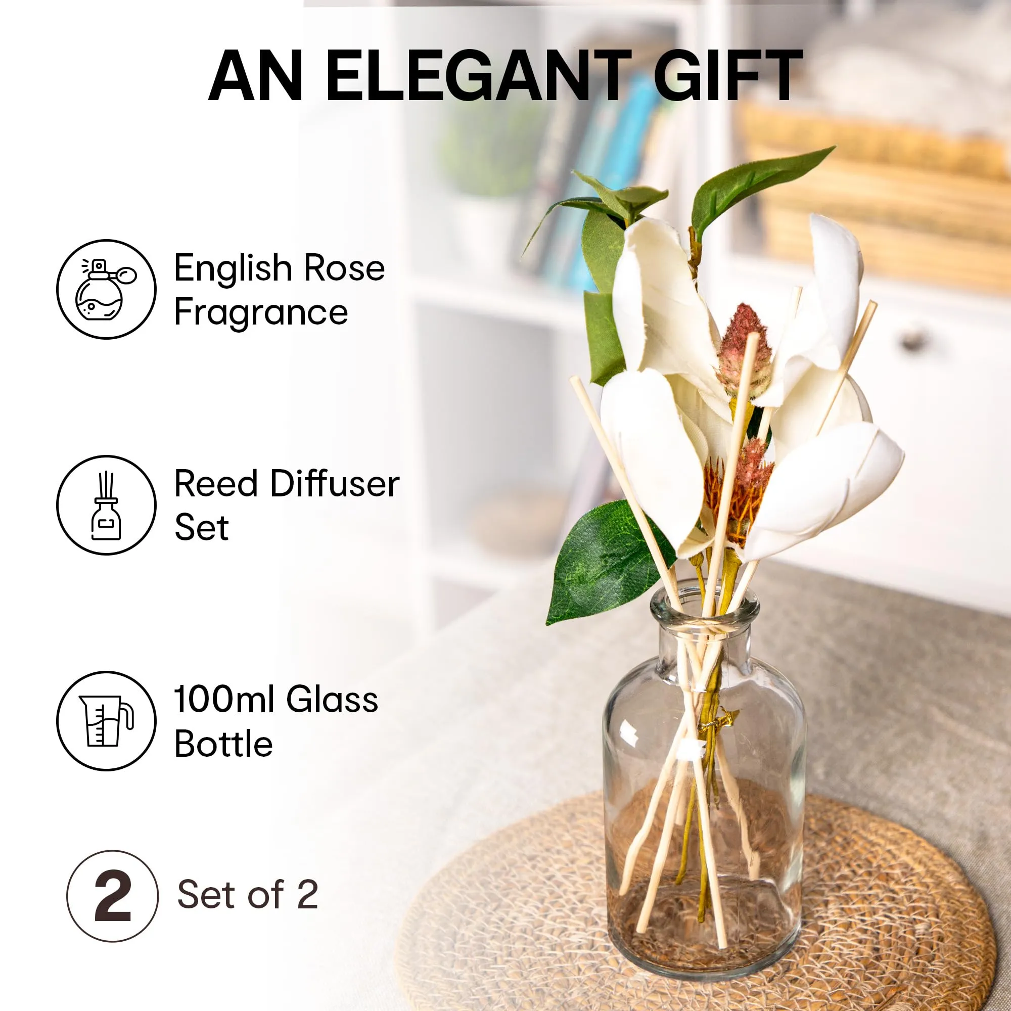 Anko Floral & Rose Fragrance Reed Diffuser Set | Home Decor Accessory with Orange & Amber Aroma for Office, Home & Gifting | Toxin-Free Room Freshener with Reed Sticks for Long-Lasting Scent