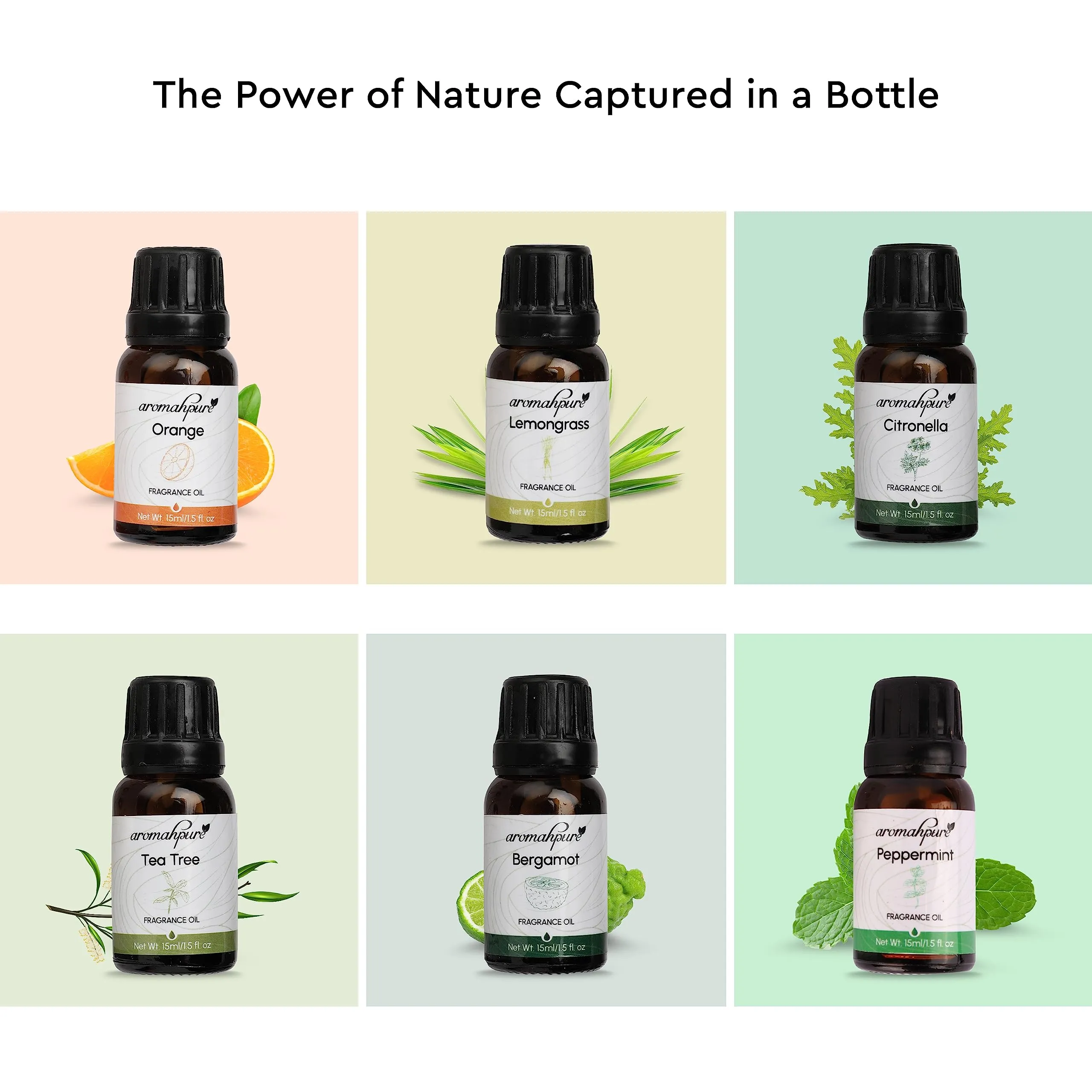 Aromahpure Fragrance Oil - Refreshing Series | 90 ml | Set of 6| Aroma Oil for Home Fragrance | Best for Aromatherapy | Used in Diffusers, Candles, Air Fresheners, Soaps.