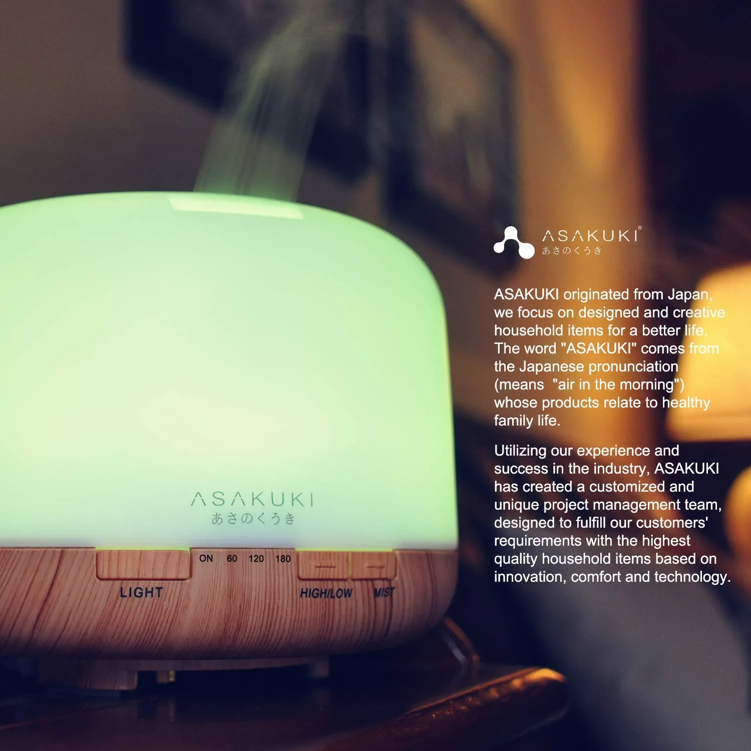 ASAKUKI Essential Oil Diffuser 500ML Aromatherapy Humidifier with 7-Color Light, Small Home Diffuser and Perfect for Relaxation