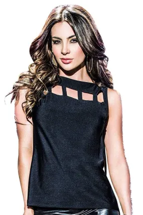 Black Sleeveless Cage Style Top