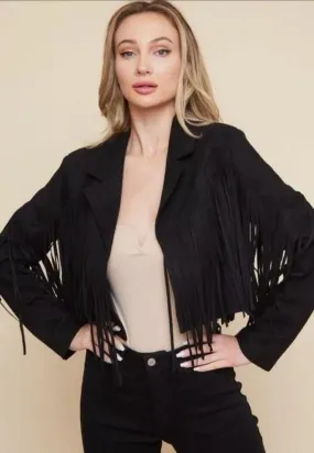 Black Suede Tassel Western Women's Jacket