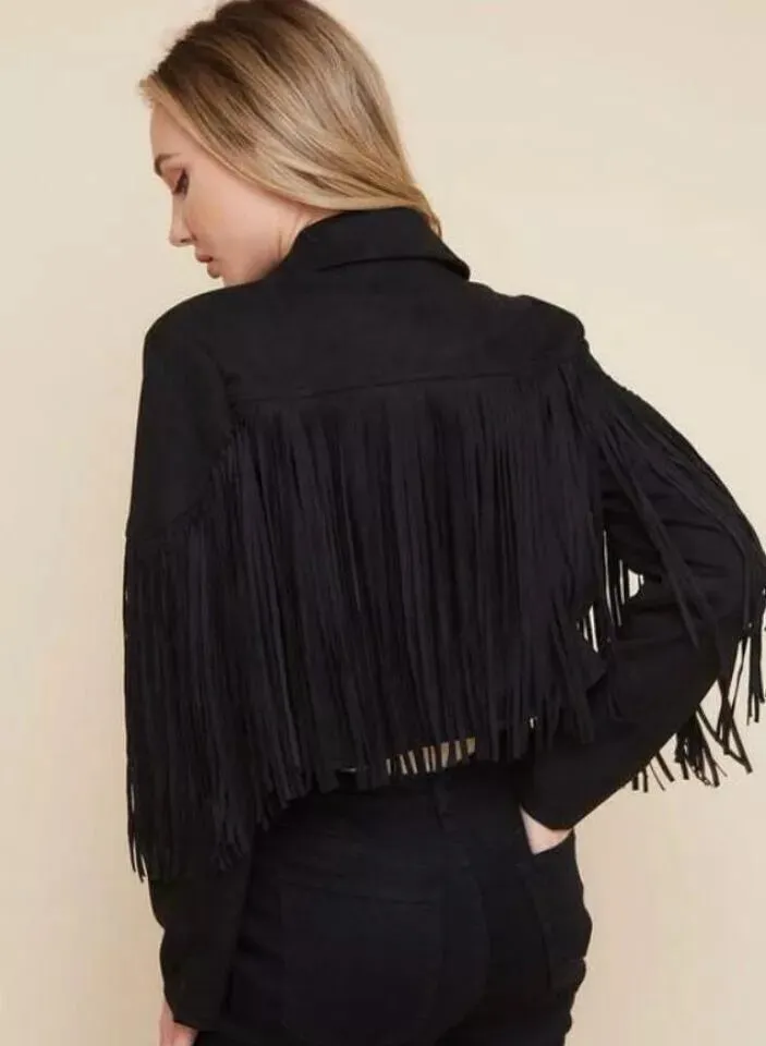 Black Suede Tassel Western Women's Jacket