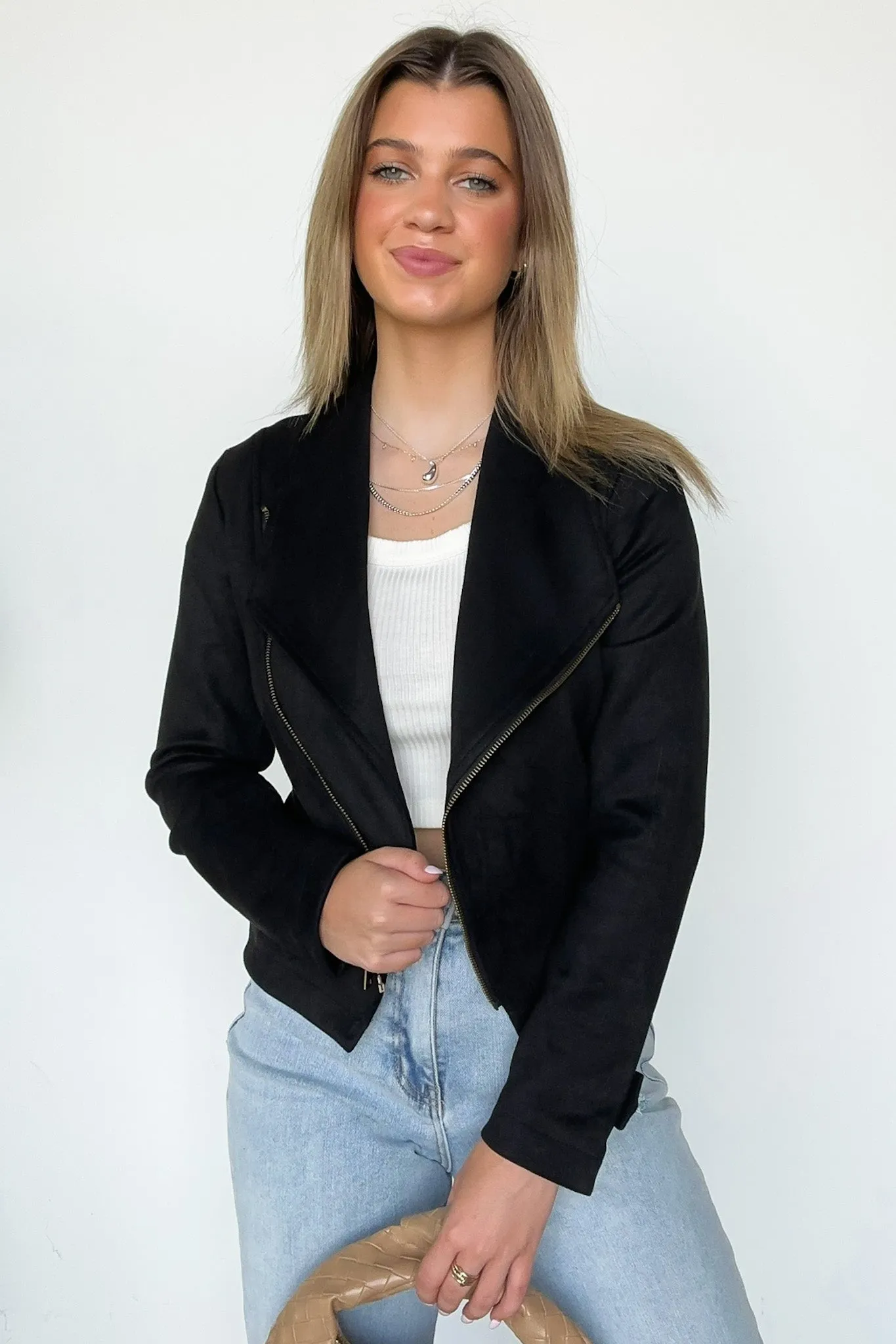 Brynlee Faux Suede Zip Up Moto Jacket - FINAL SALE