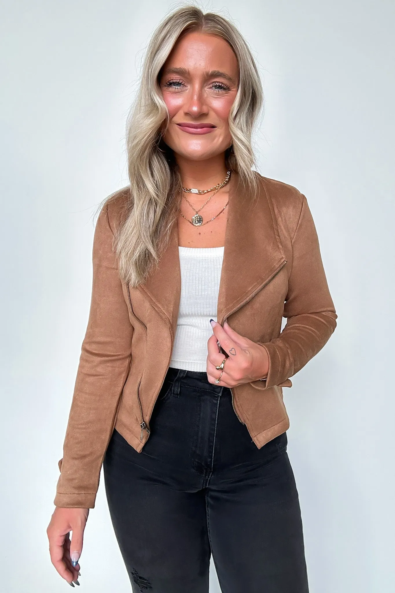 Brynlee Faux Suede Zip Up Moto Jacket - FINAL SALE