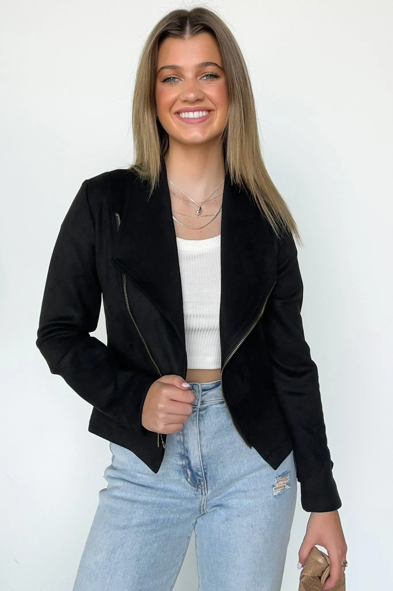 Brynlee Faux Suede Zip Up Moto Jacket - FINAL SALE