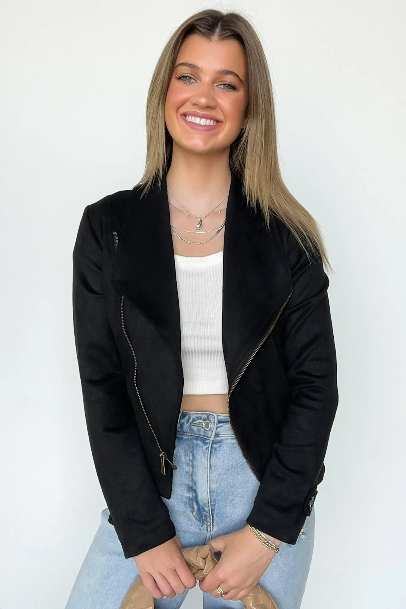 Brynlee Faux Suede Zip Up Moto Jacket - FINAL SALE