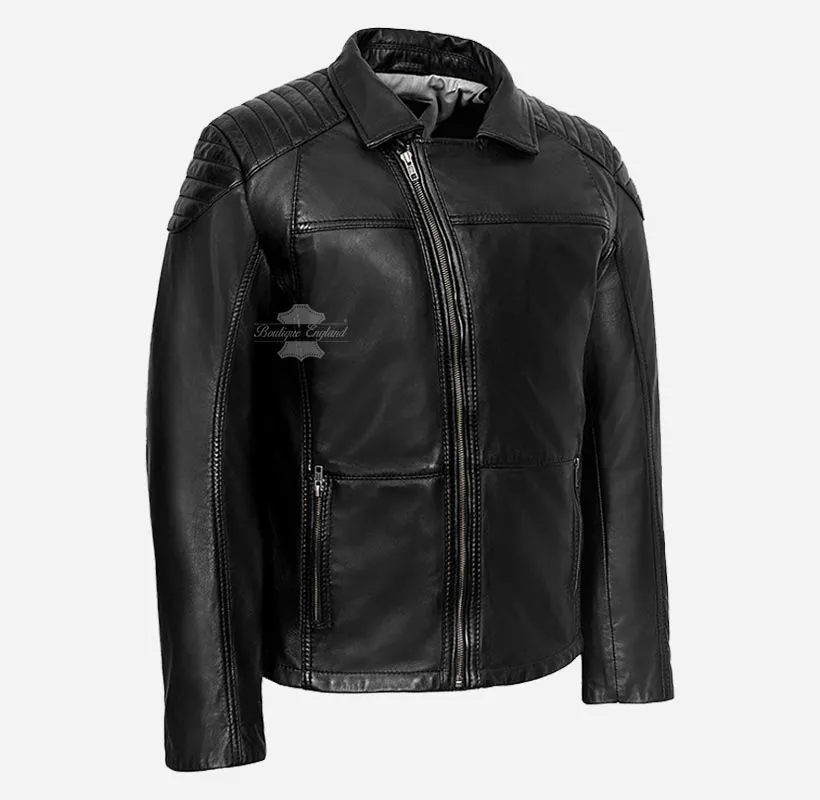 BUDD Men's Black Biker Leather Jacket Soft Real Leather Jacket