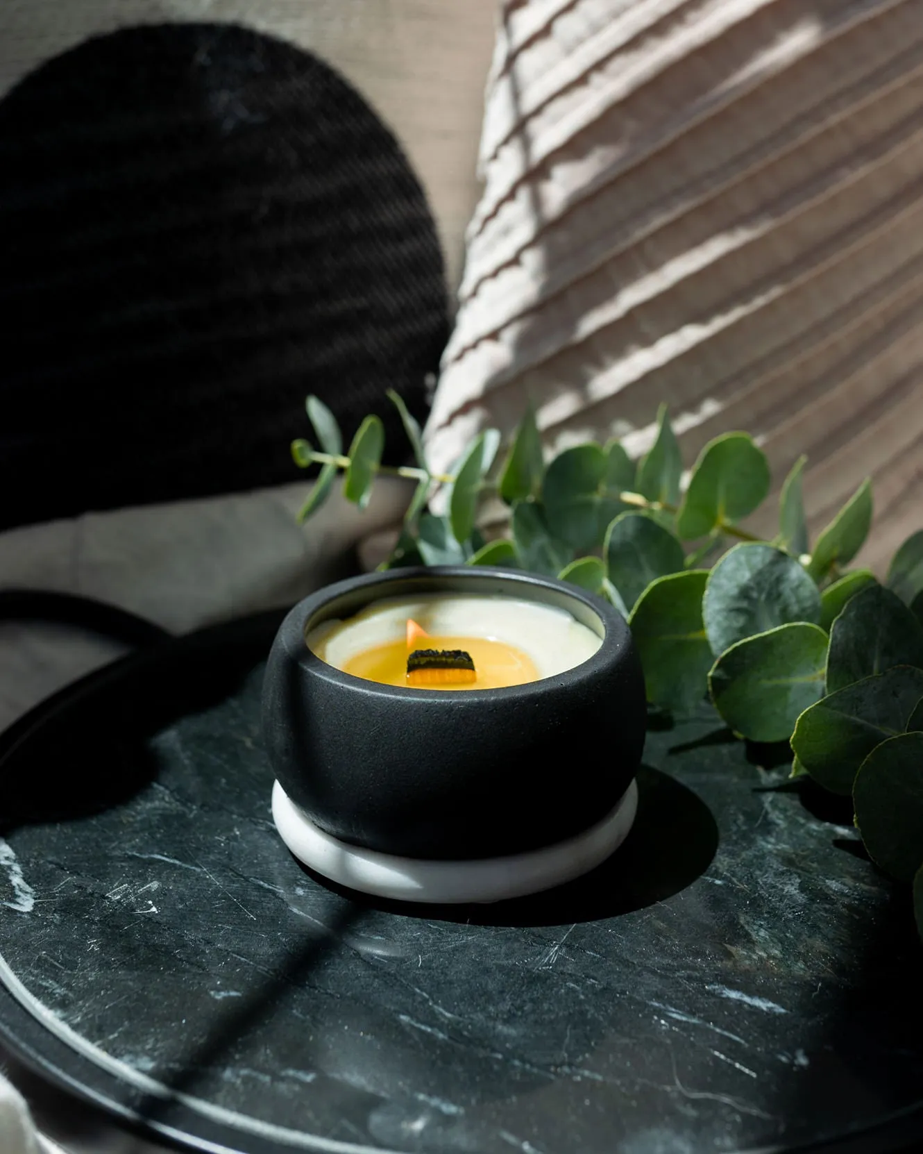 Calm Within the Chaos Coconut Soy Candle - Black Concrete Wooden Wick Vessel