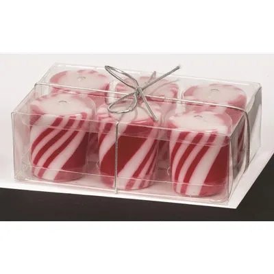 Candy Cane Striped Peppermint Scented Votive Candles – Box of 6