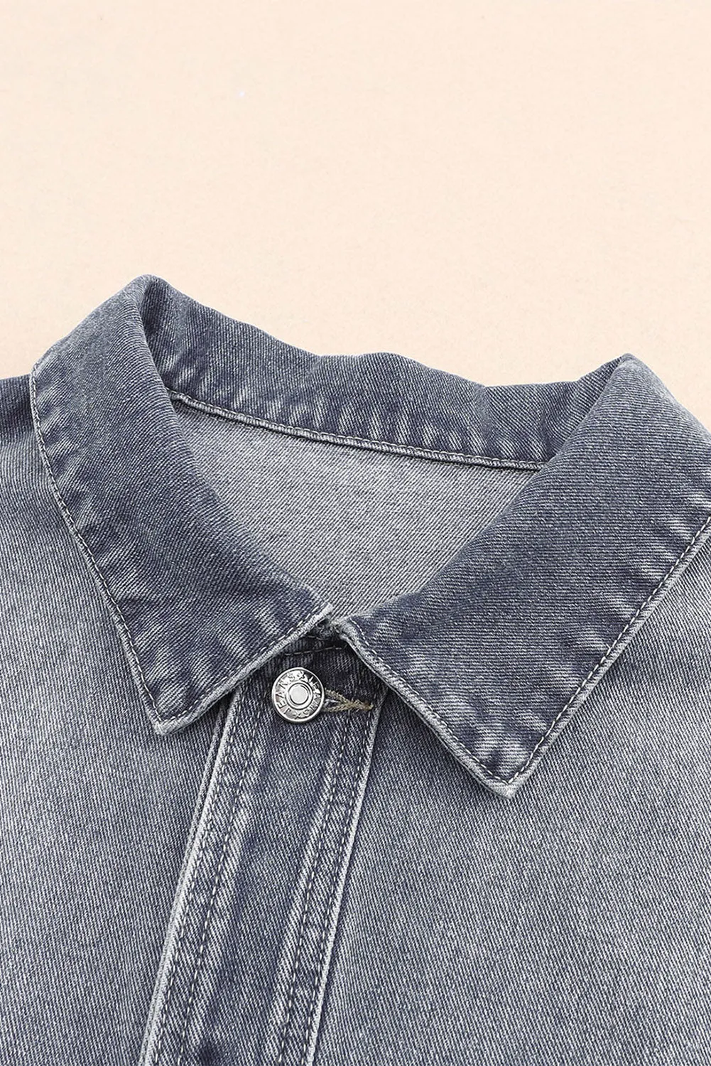 Casual Gray Denim Jacket with Drop Shoulder and Chest Pockets