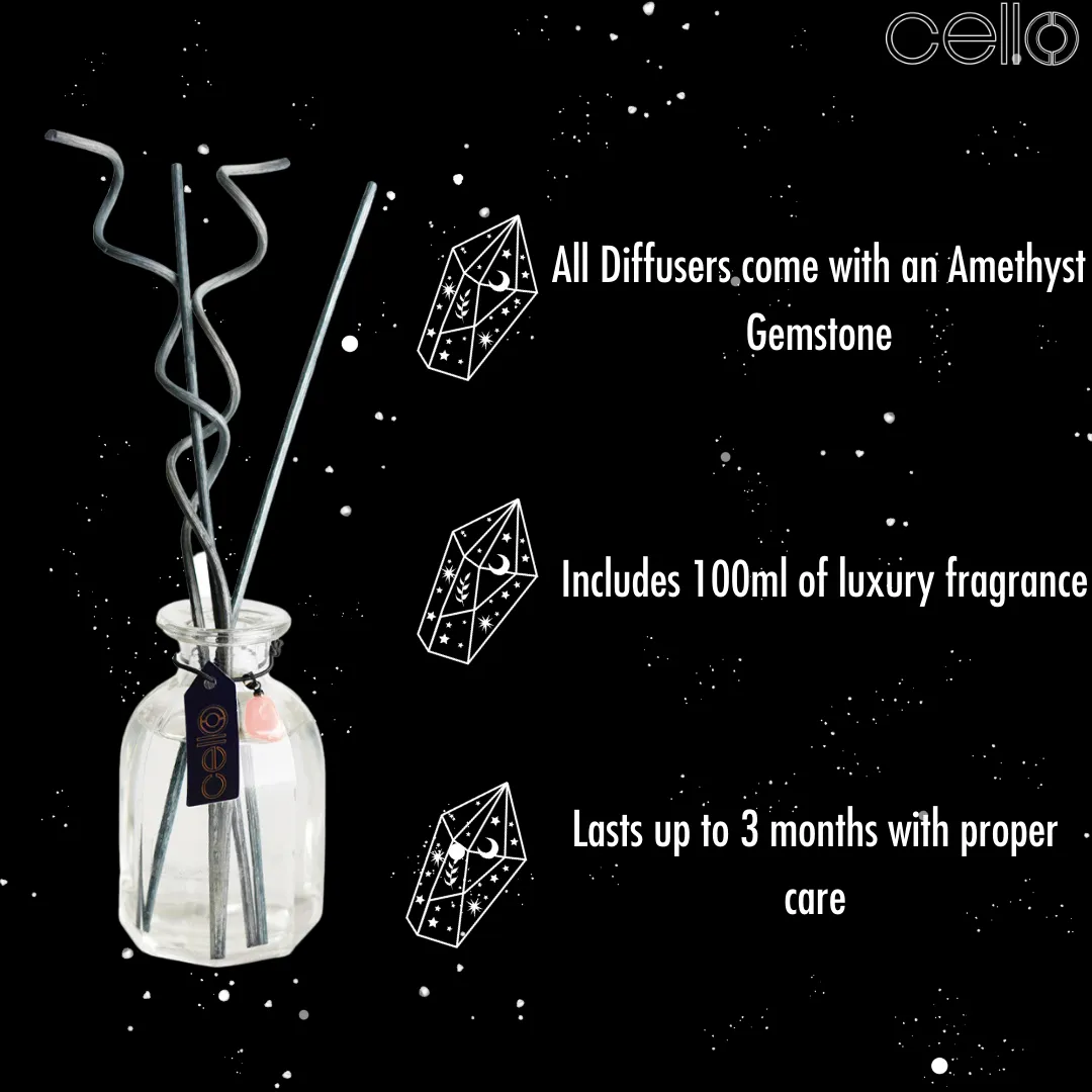 Cello Zodiac Reed Diffuser - Aquarius with Amethyst - Arcane Oceans