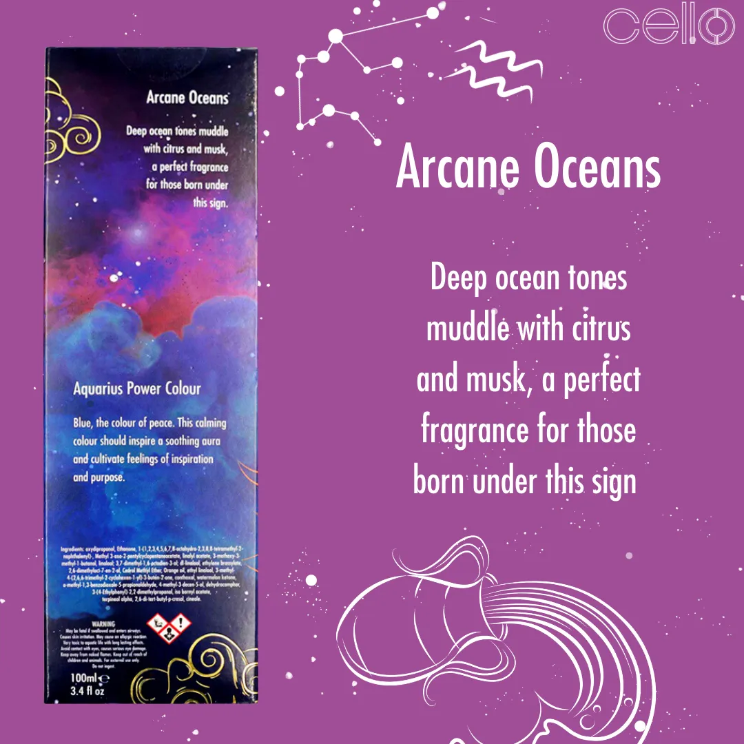 Cello Zodiac Reed Diffuser - Aquarius with Amethyst - Arcane Oceans