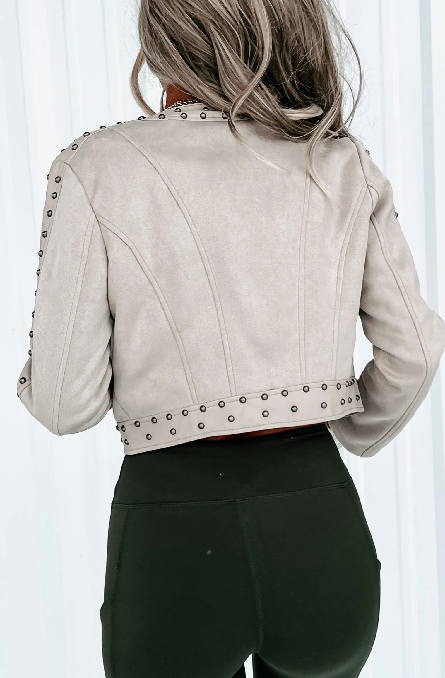 City Living Studded Faux Suede Jacket (Cream)