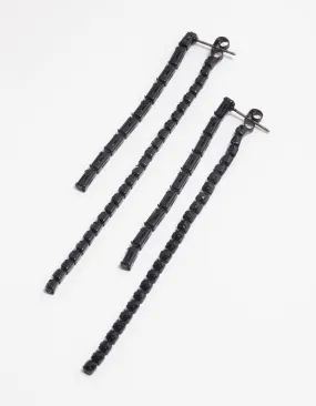 Coated Black Diamante Chain Sandwich Drop Earrings