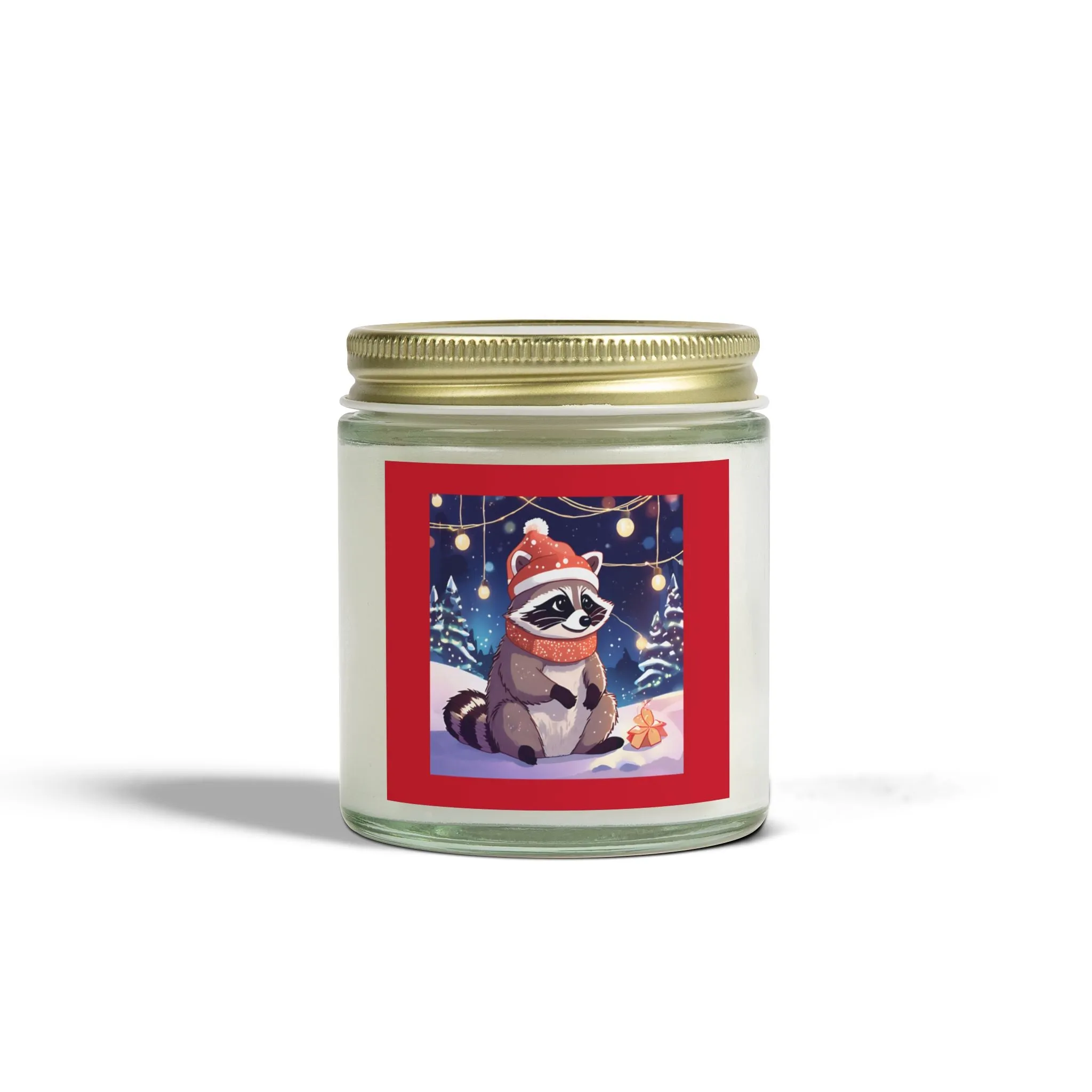 Cozy Holiday Scented Candles - Coconut Apricot Wax (4oz & 9oz) with Raccoon Design