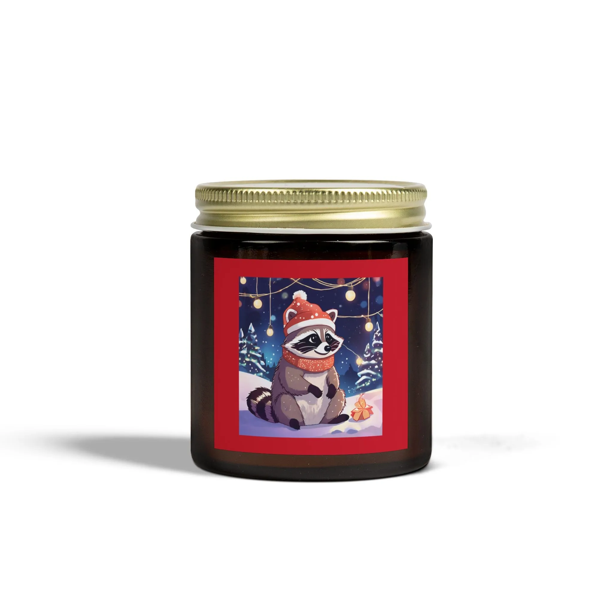 Cozy Holiday Scented Candles - Coconut Apricot Wax (4oz & 9oz) with Raccoon Design