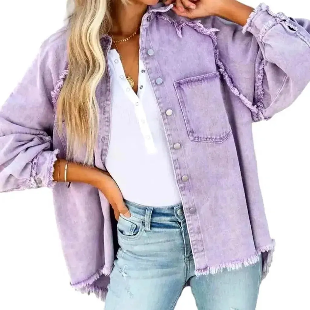 Distressed oversized jeans jacket for ladies