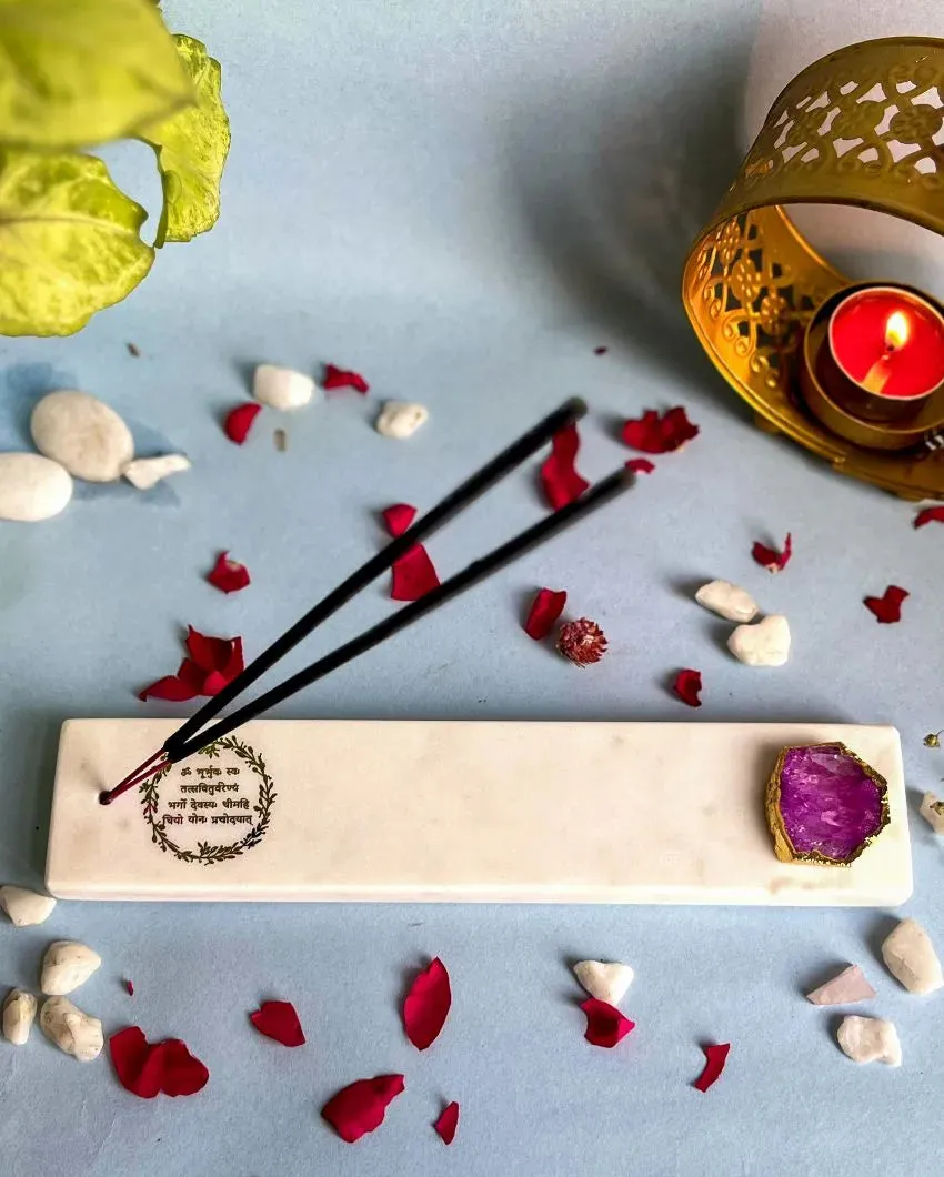 Dynamic Marble with Agate Gayatri Mantra Incense Stick Holder