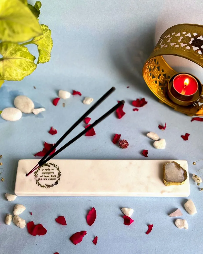 Dynamic Marble with Agate Gayatri Mantra Incense Stick Holder