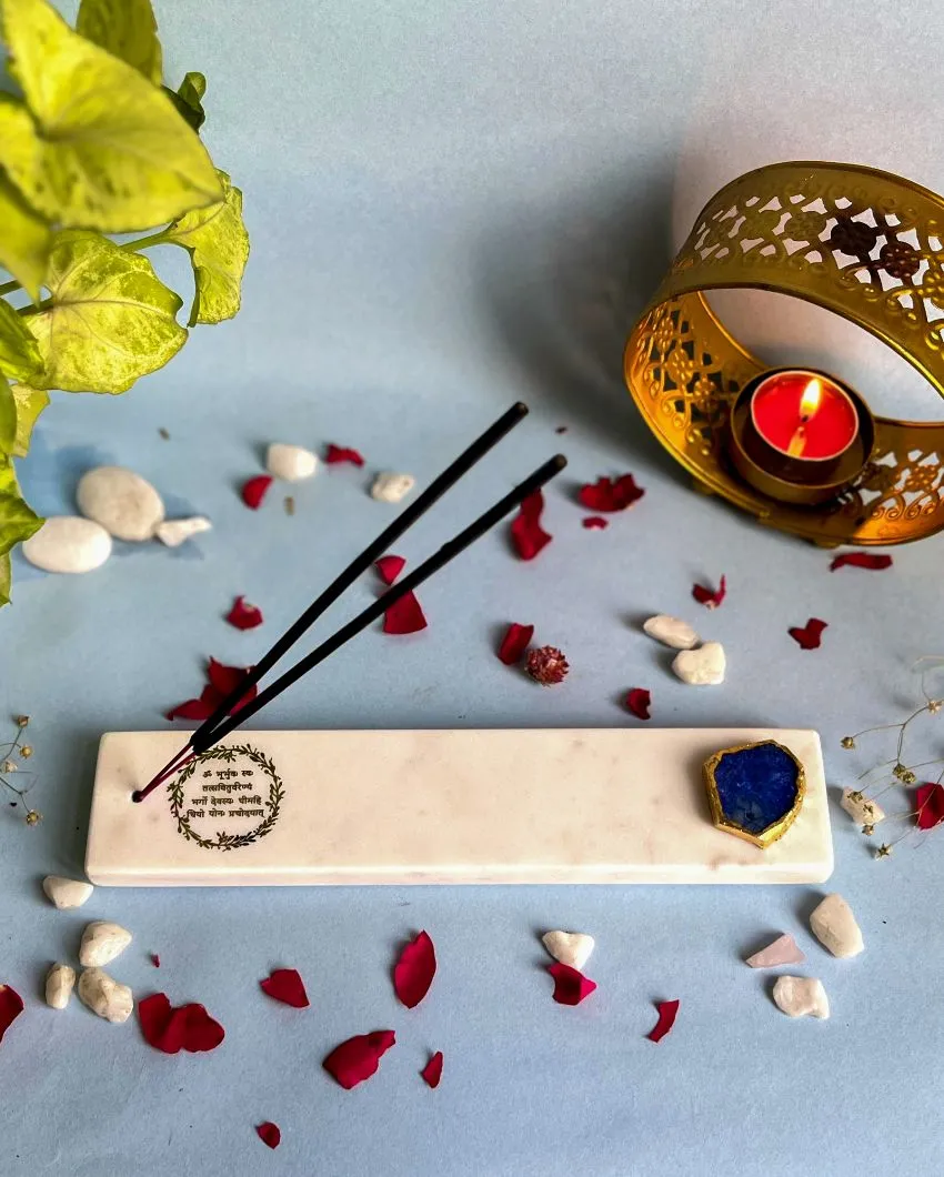 Dynamic Marble with Agate Gayatri Mantra Incense Stick Holder