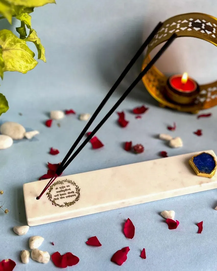 Dynamic Marble with Agate Gayatri Mantra Incense Stick Holder