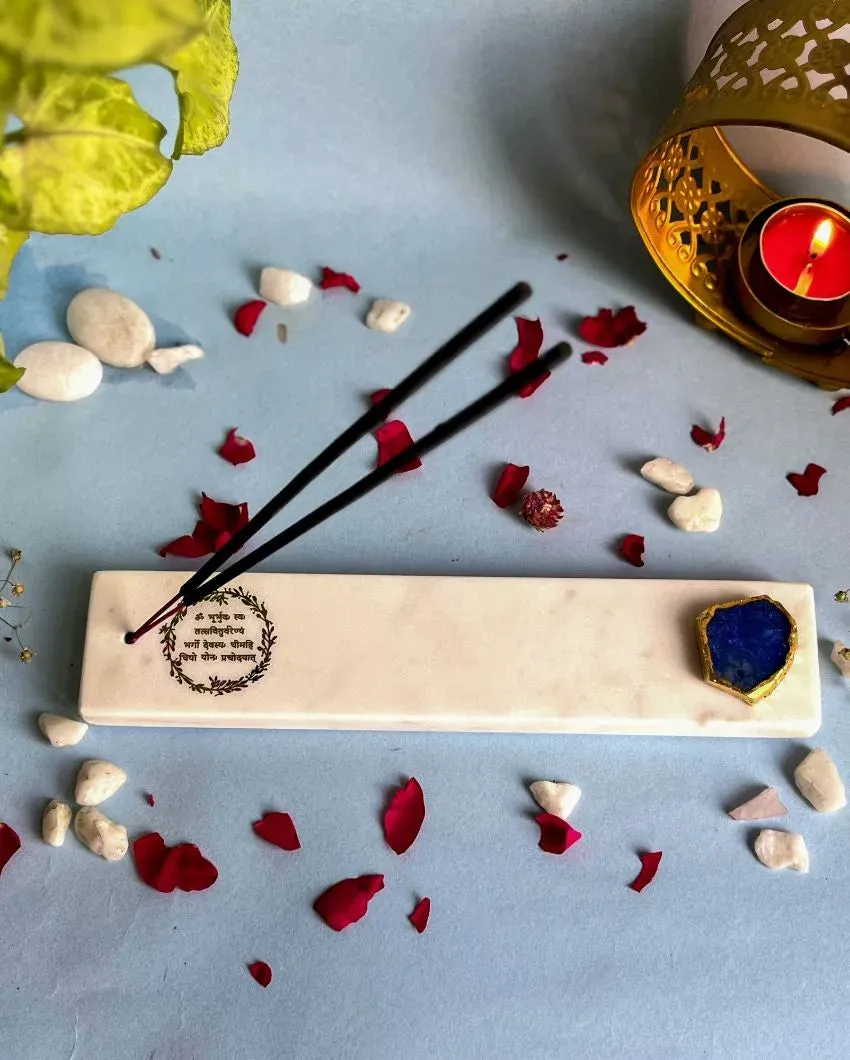 Dynamic Marble with Agate Gayatri Mantra Incense Stick Holder