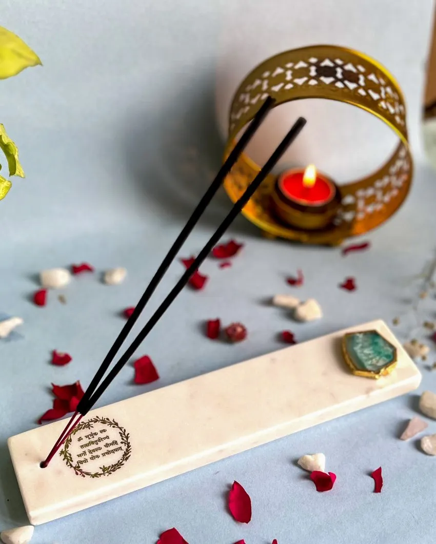 Dynamic Marble with Agate Gayatri Mantra Incense Stick Holder