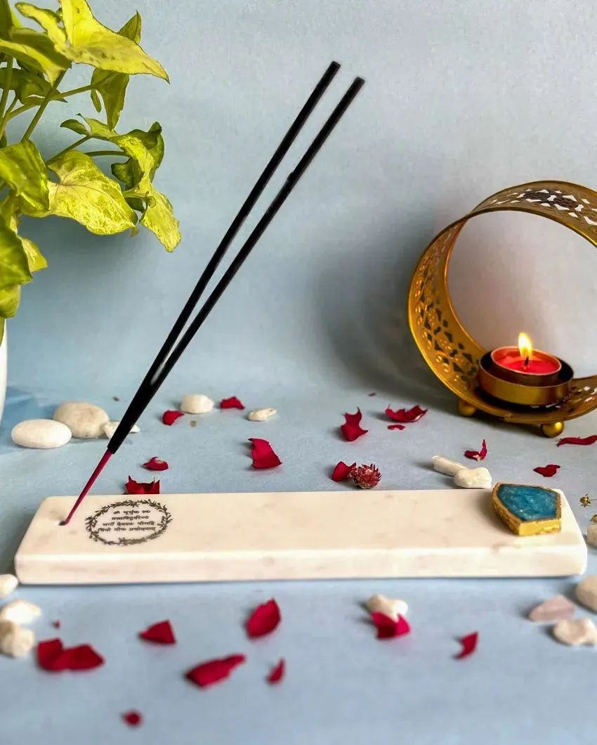 Dynamic Marble with Agate Gayatri Mantra Incense Stick Holder