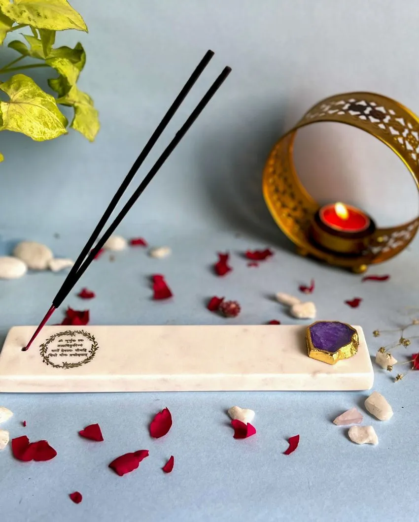 Dynamic Marble with Agate Gayatri Mantra Incense Stick Holder