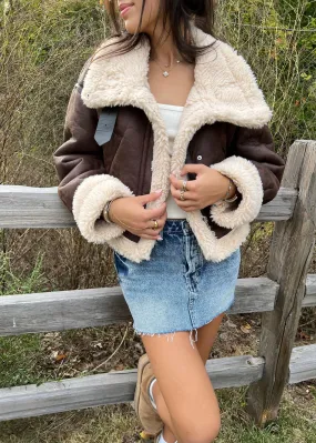 Faux Leather Jacket With Sherpa Detail ★ Brown