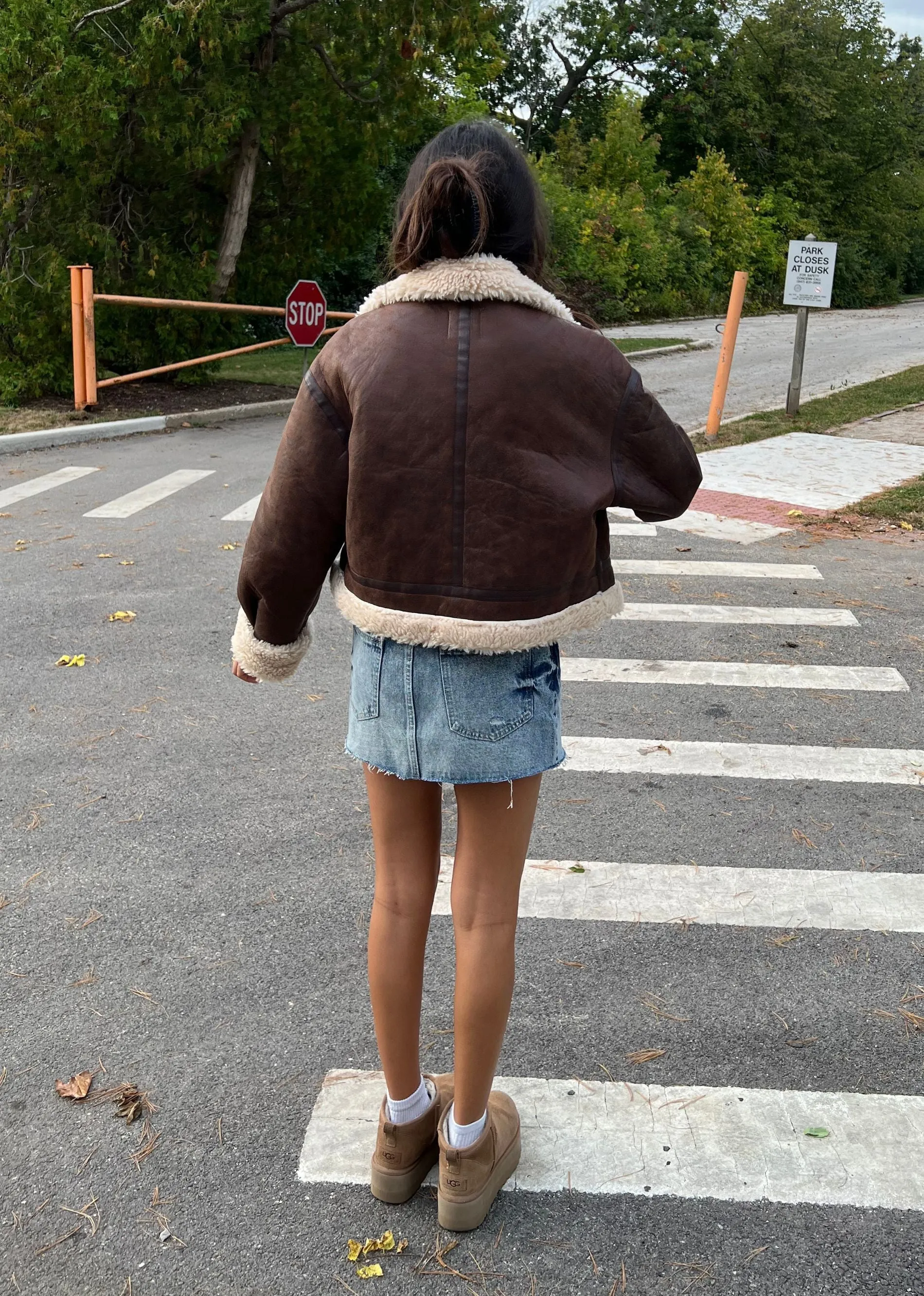 Faux Leather Jacket With Sherpa Detail ★ Brown