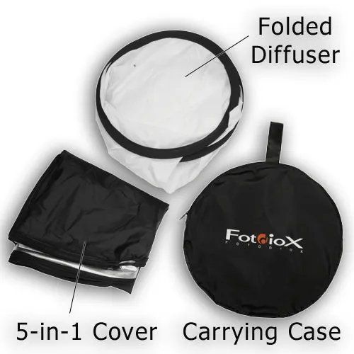 Fotodiox 5-in-1 Reflector Pro, Premium Grade Collapsible Disc, Soft Silver / Gold / Black / White / Diffuser