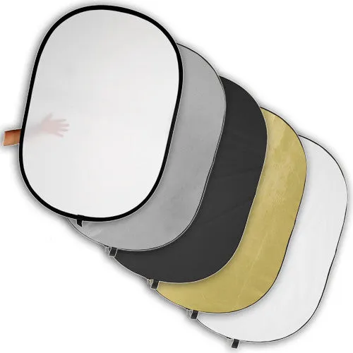 Fotodiox 5-in-1 Reflector Pro, Premium Grade Collapsible Disc, Soft Silver / Gold / Black / White / Diffuser