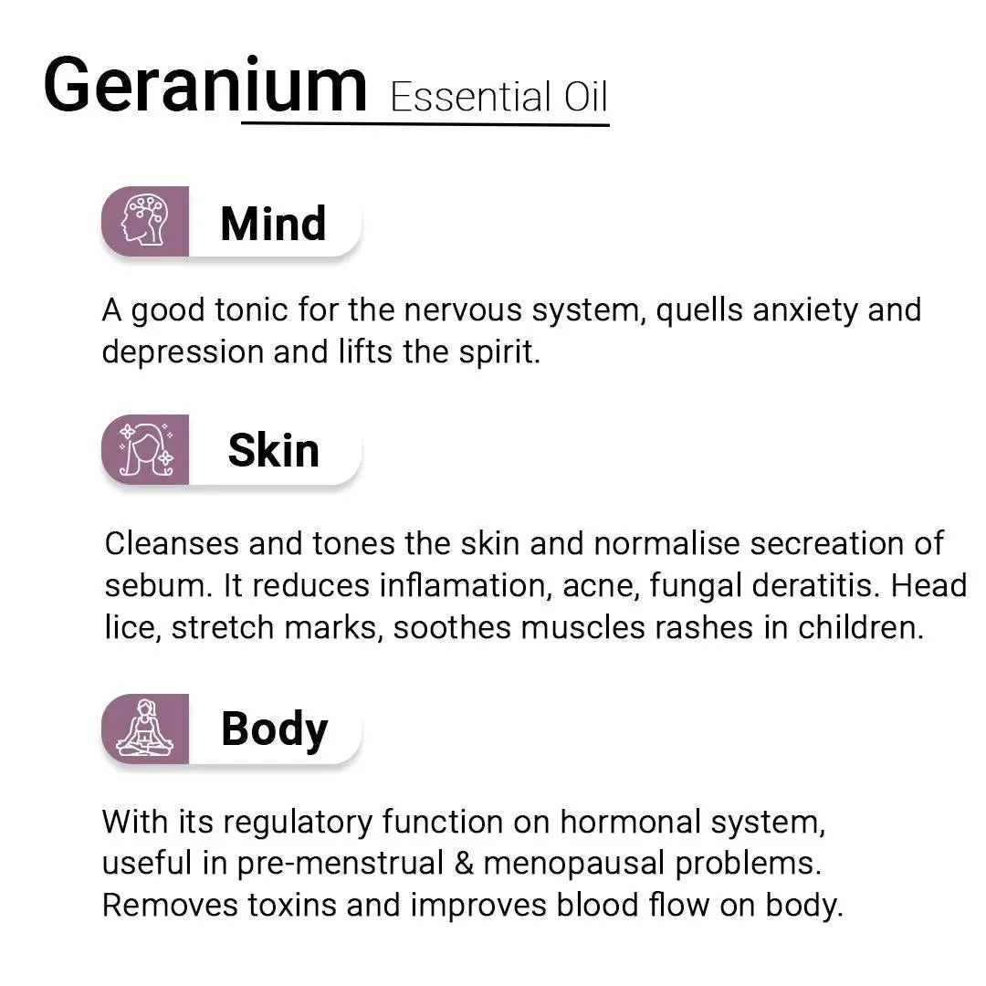 Geranium Essential Oil, Therapeutic, Pure & Natural, Balances Sebum, Increases Collagen & Blood Flow, Breast Toner & Regulates Hormone 10ml