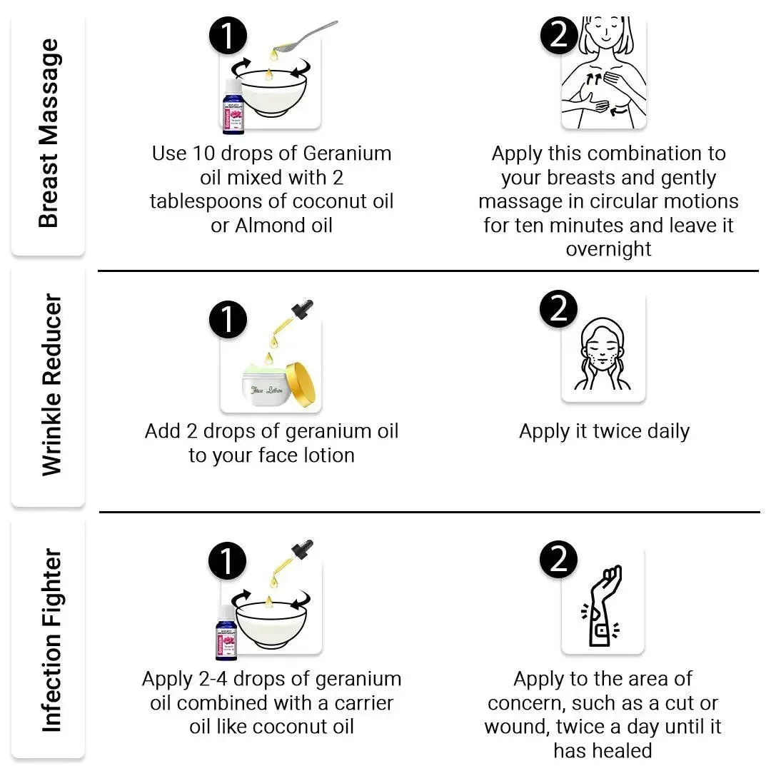 Geranium Essential Oil, Therapeutic, Pure & Natural, Balances Sebum, Increases Collagen & Blood Flow, Breast Toner & Regulates Hormone 10ml