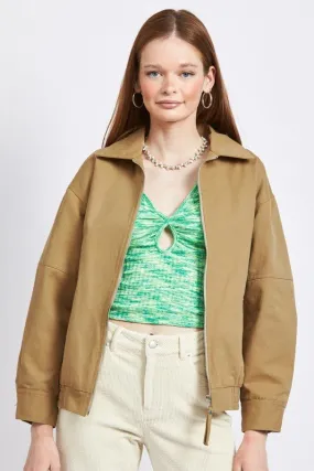 Khaki Oversized Bomber Jacket