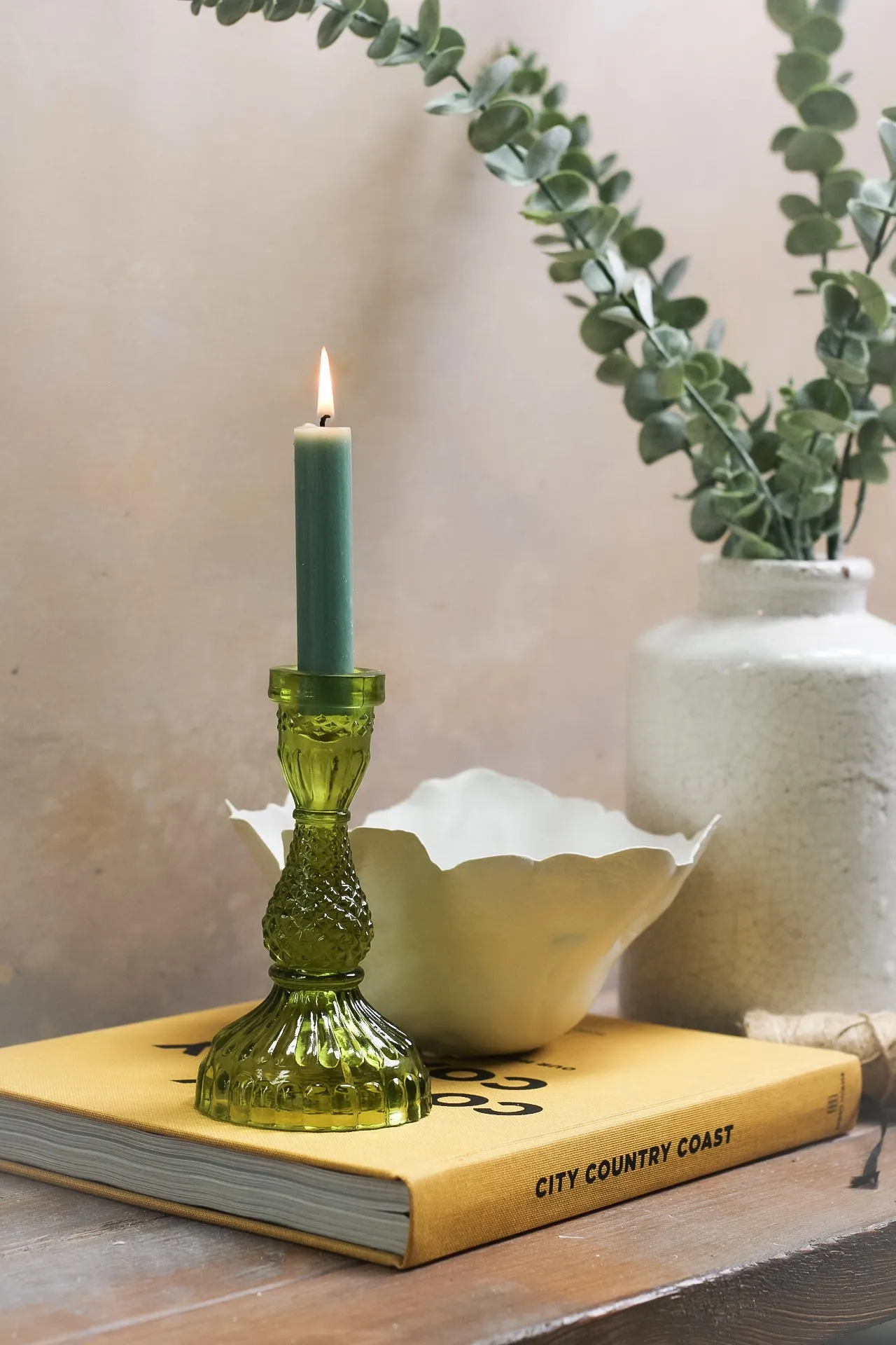 Moss Textured Glass Candle Holder