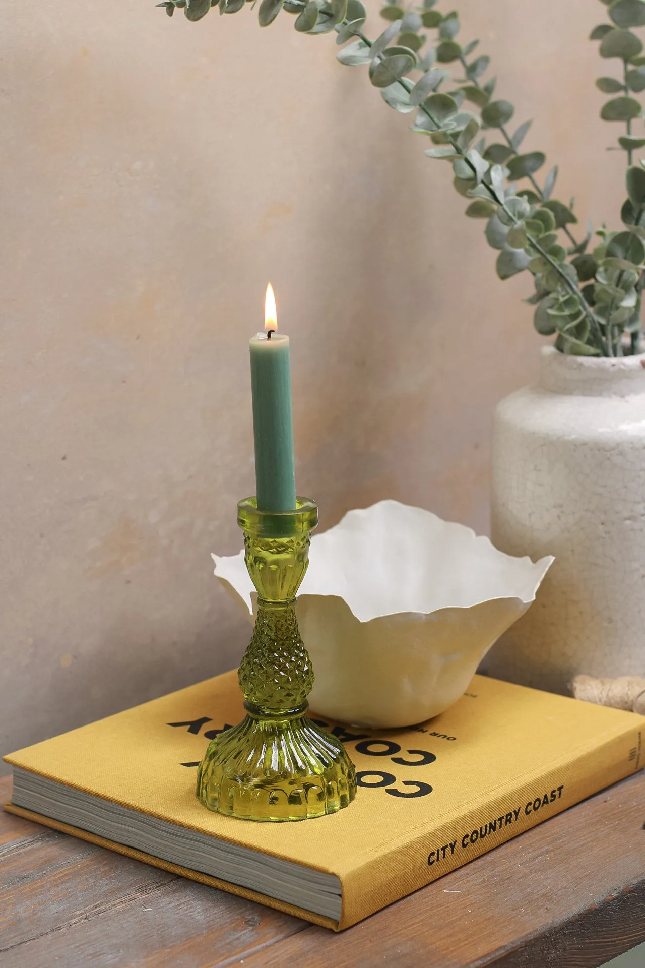 Moss Textured Glass Candle Holder