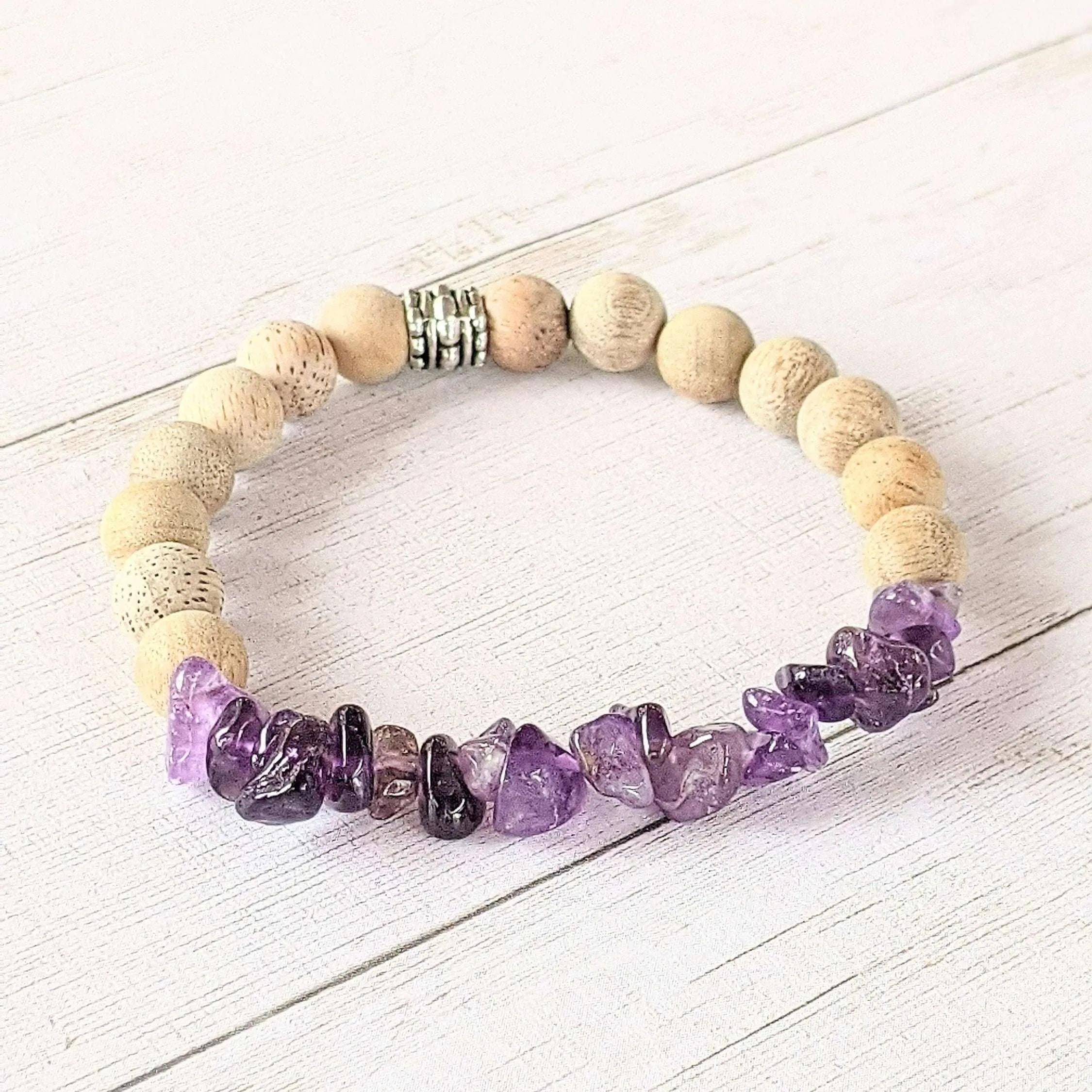 Natural Dark Amethyst Gemstone Chip Diffuser Bracelet- Contentment Bracelet-FEBRUARY BIRTHSTONE