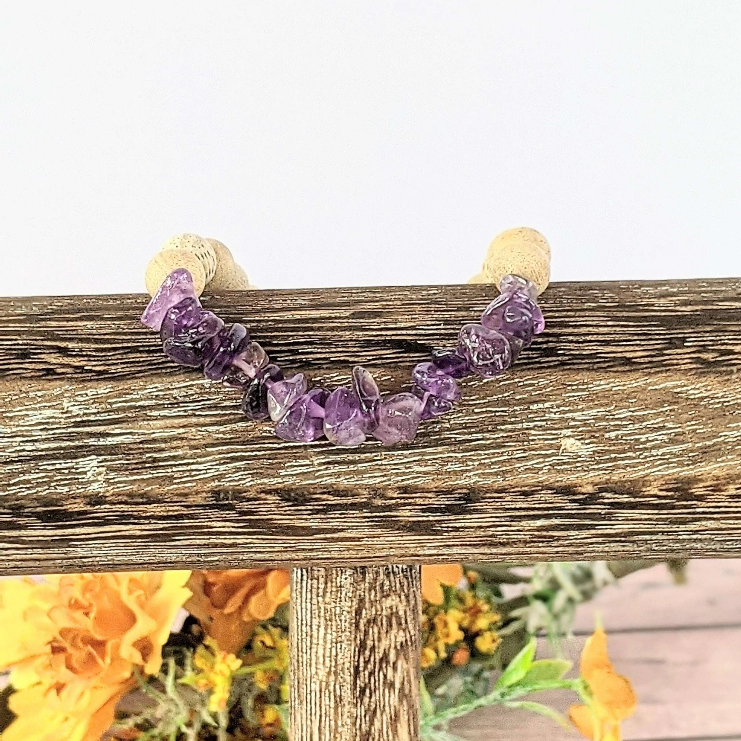 Natural Dark Amethyst Gemstone Chip Diffuser Bracelet- Contentment Bracelet-FEBRUARY BIRTHSTONE