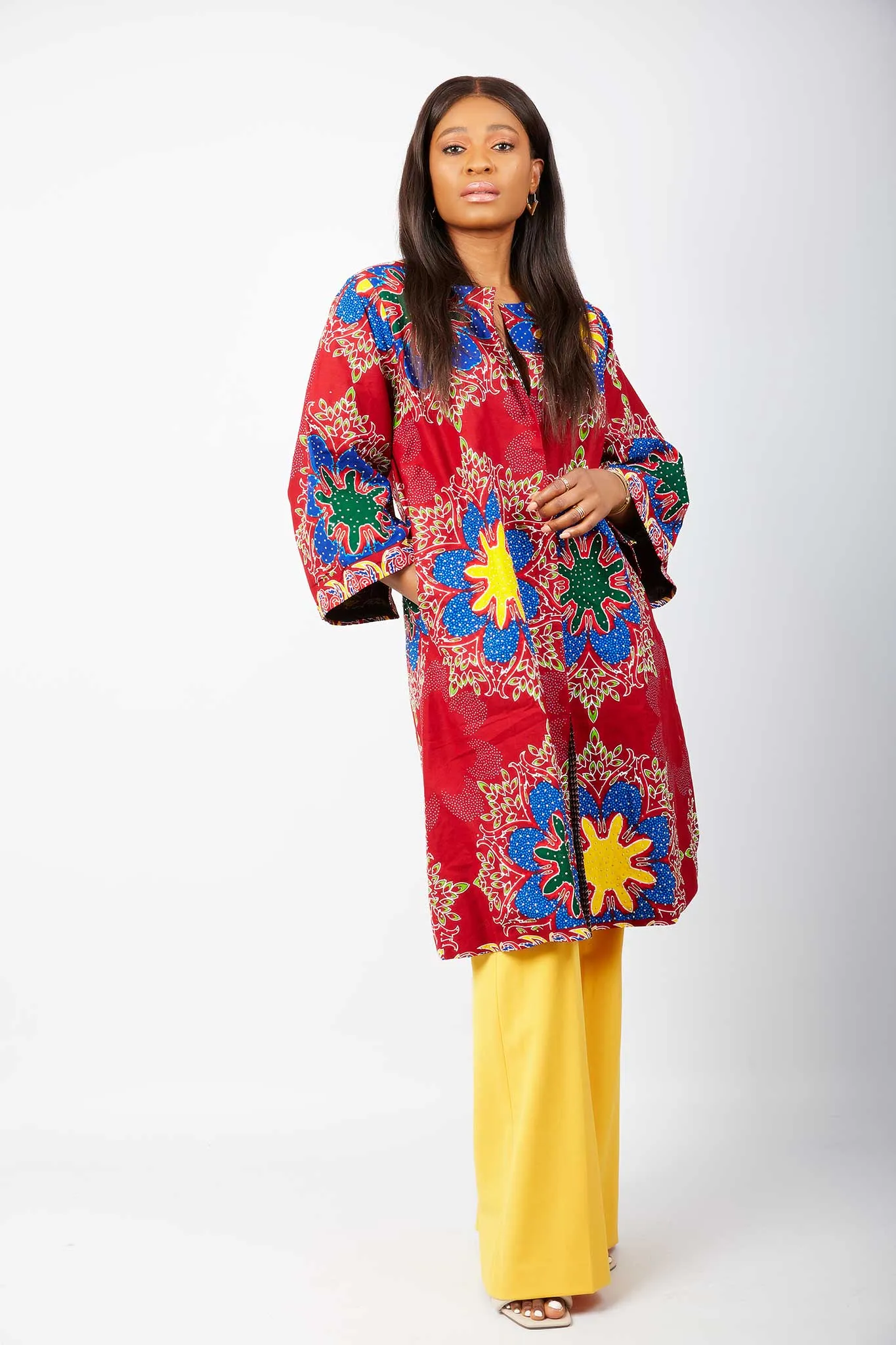 New In Embellished African Print Midi Jacket - Latisha