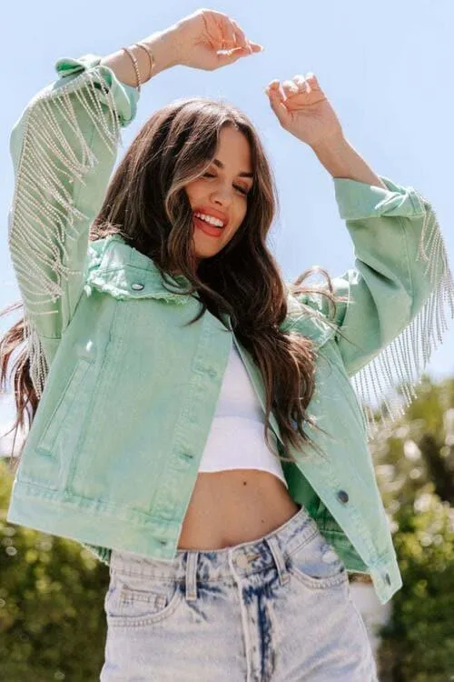 Olivia Fringed Chain Raw Hem Distressed Jacket
