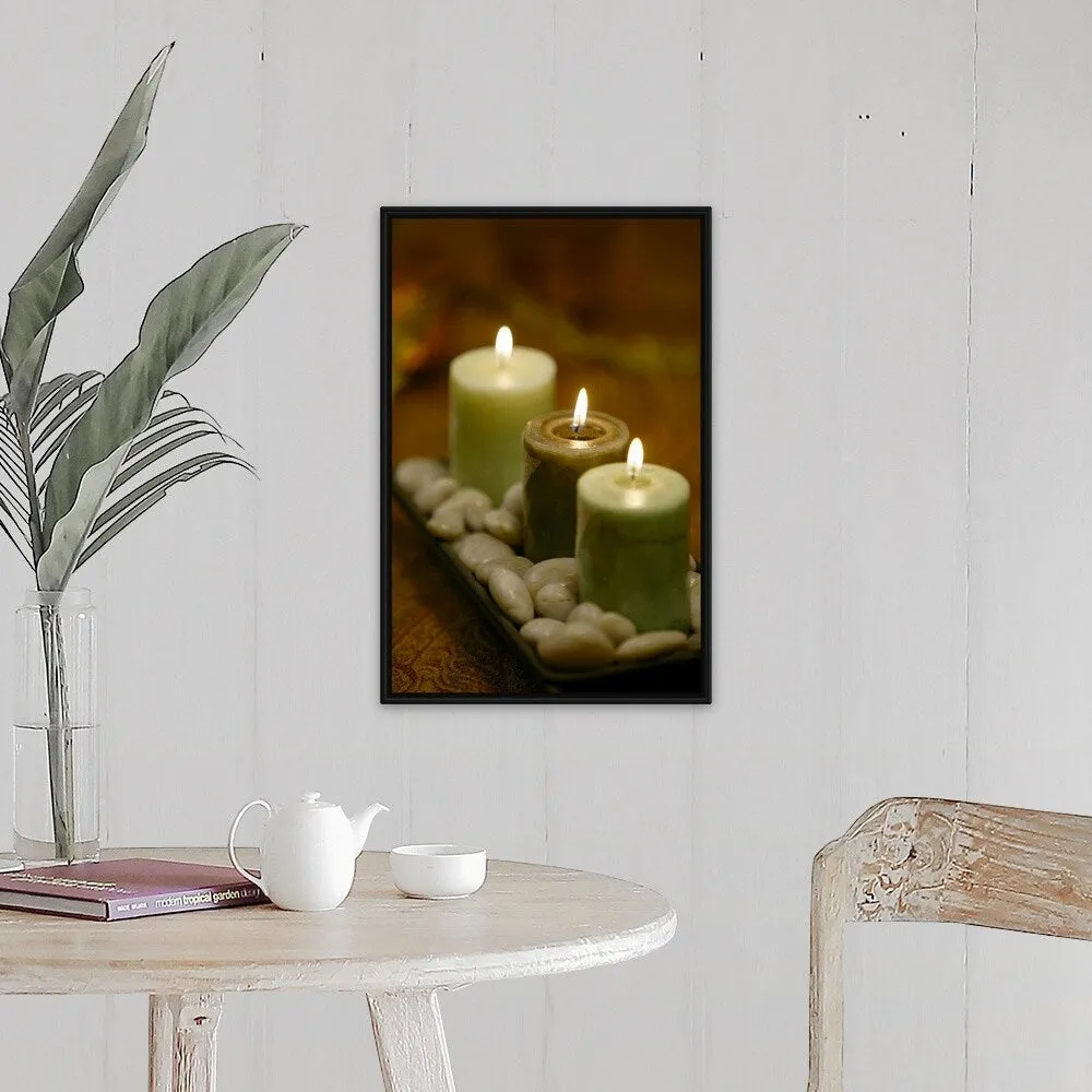 "Candles with stones" Black Float Frame Canvas Art