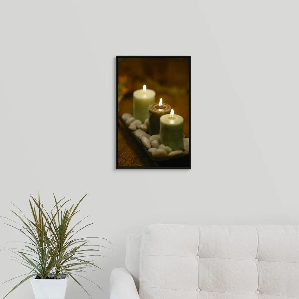 "Candles with stones" Black Float Frame Canvas Art