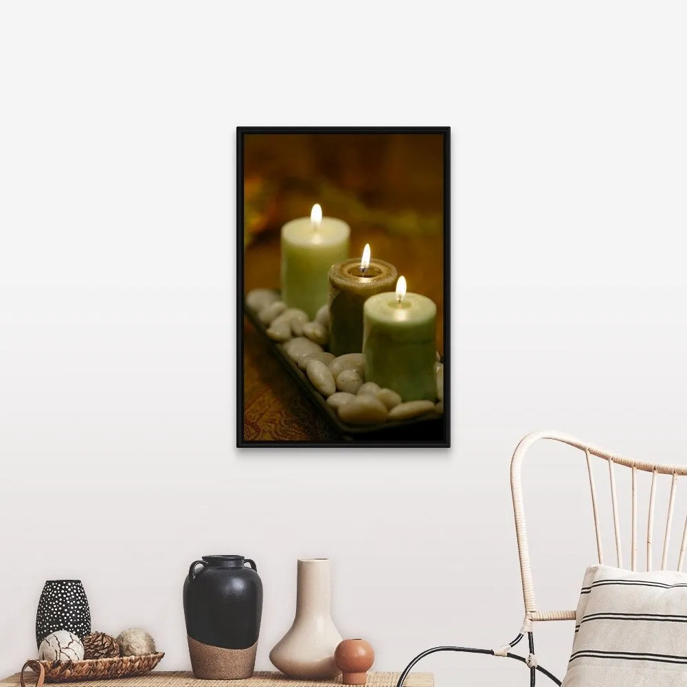 "Candles with stones" Black Float Frame Canvas Art