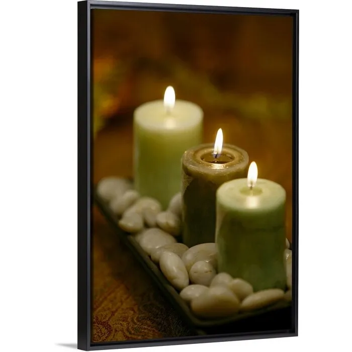 "Candles with stones" Black Float Frame Canvas Art