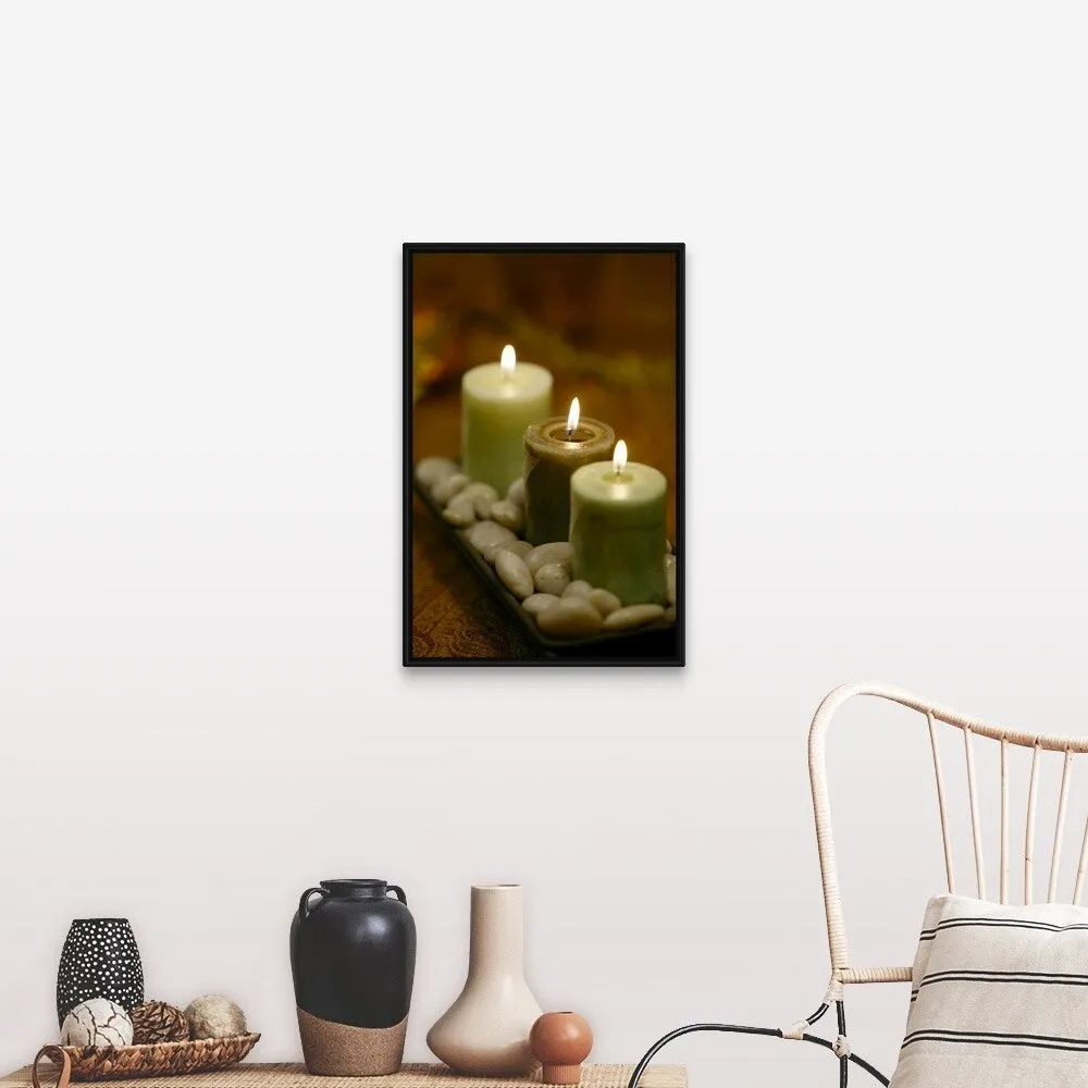 "Candles with stones" Black Float Frame Canvas Art